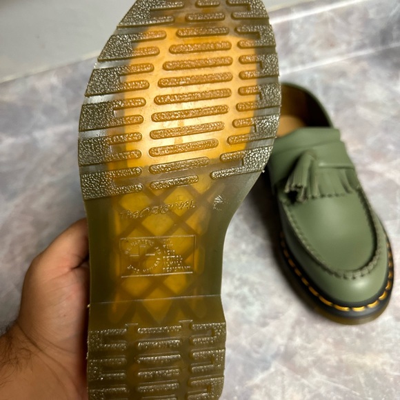 Dr Martens Docs Adrian Yellow Stitch Leather Tassel Loafers Khaki Green - Picture 5 of 6
